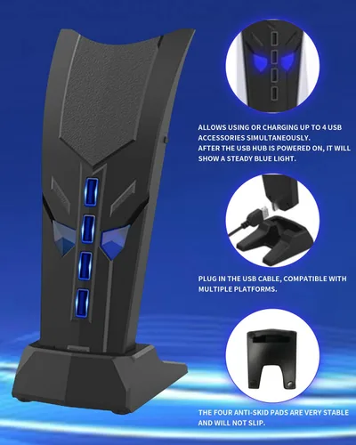 Vista 4 de Concentrador USB de 4 puertos para PS5, divisor USB de alta velocidad USB 2.0 Hub Adaptador de extensión para PS5PS4PS3, Xbox One360, Xbox Series