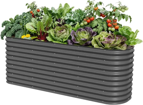 Vista 31 de Vego garden Jardinera elevada redonda de 32 pulgadas de alto y 42 pulgadas para jardín, para verduras, flores, patio, gris moderno