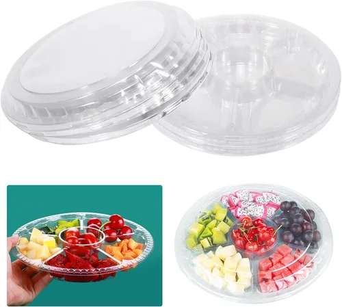 Vista 8 de Mwellewm 20 bandejas de plástico para verduras con tapa, bandeja dividida para servir aperitivos de verduras, recipientes de almacenamiento