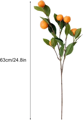 Vista 6 de 3 ramas artificiales de mandarina, rama naranja de simulación, rama de mandarina Kumquat, accesorios de frutas falsas realistas con hojas verdes