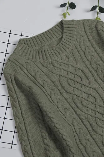 Vista 6 de LaSuiveur - Vestido de punto trenzado, de manga larga, corte entallado, suéter para mujer.