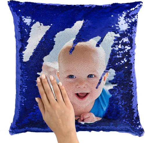 Vista 13 de Funda de almohada mágica reversible personalizada, diseño de fotos de lentejuelas, impresión de un solo lado, funda de almohada para fotos