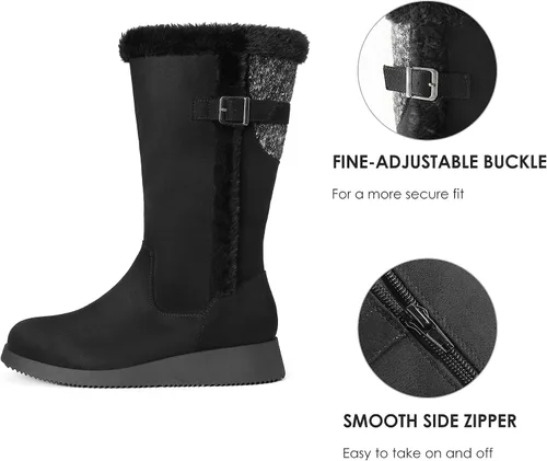 Vista 4 de DREAM PAIRS Botas de nieve de invierno para mujer, de media pantorrilla, a la moda, peludas, cálidas, altas