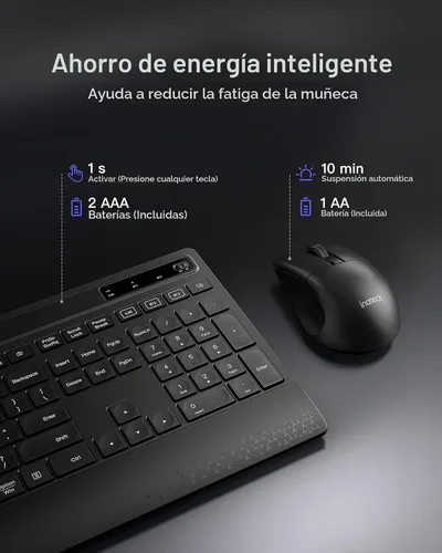 Vista 4 de Inateck Combo de teclado y mouse inalámbricos de tamaño completo para PC/Mac, silencioso