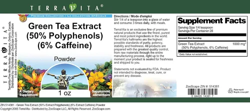 Vista 4 de Extracto de té verde (50% polifenoles) (6% de cafeína) Polvo (1 oz, ZIN: 514381) - Paquete de 3