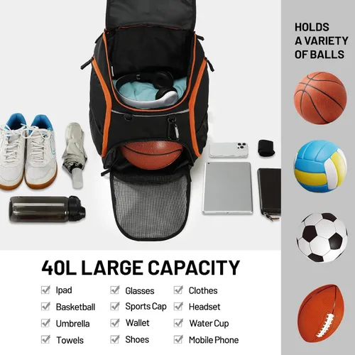 Vista 7 de MIER Gym Backpack 40L Basketball Backpack with Ball Compartment & Shoes Storage Multi-Functional Sports Soccer Bag Large Equipment Back Pack