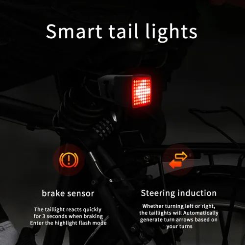 Vista 7 de TUYA - Luz trasera inteligente para bicicleta, sensor de encendido/apagado automático y freno, luz trasera de bicicleta con señal de dirección