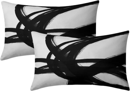 Vista 17 de Juego de 2 fundas de almohada de línea de arte abstracto negro y marrón de 16 x 16 pulgadas, juego de 2 fundas de almohada decorativas con estampado