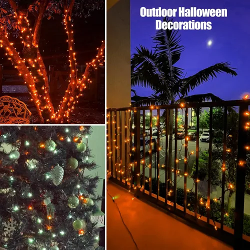 Vista 7 de HISHINY - Extensión de luces de Halloween color naranja, 100 luces incandescentes con cable negro, ideal para decoraciones de Halloween
