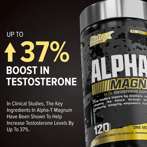 Vista 5 de Nutrex Research Soporte de testosterona Alpha-T Magnum para hombres Suplemento anabólico con Tongkat Ali, Fadogia Agrestis, Shilajit y Ashwagandha