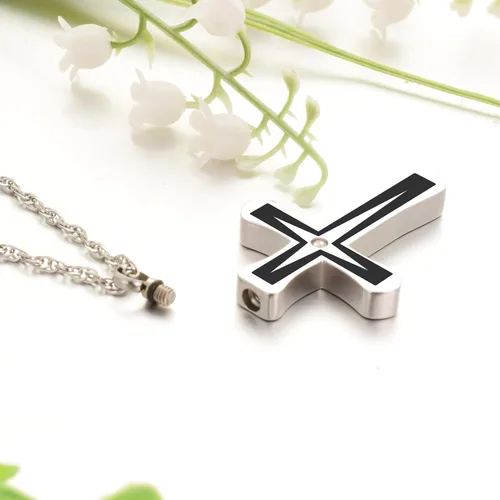 Vista 3 de XIUDA Collares de urna de cruz para cenizas con colgante de cremación de cristal para cenizas humanas, recuerdo conmemorativo, joyería de cremación