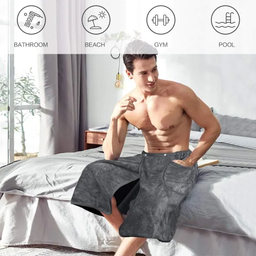 Vista 5 de SINLAND Toalla Envolvente de Baño de Microfibra para Hombre Absorbente de Agua de Secado Rápido para Spa Sauna Toalla Envolvente con Cierre
