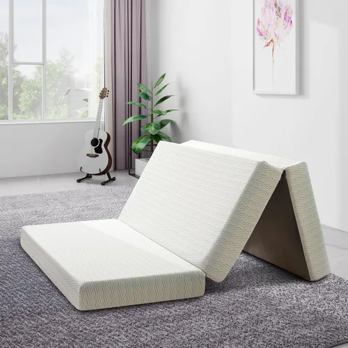 Vista 8 de MUUEGM Colchón plegable, colchón triple de espuma viscoelástica de 6 pulgadas, colchón plegable con funda extraíble, cubrecolchón triple