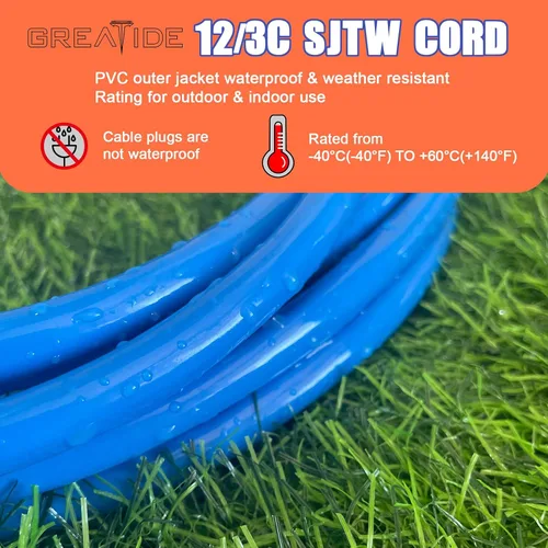 Vista 3 de Cable de extensión para interiores con extremo iluminado, cable de extensión resistente de calibre 12 de 3 pies, cable de extensión de 3 clavijas