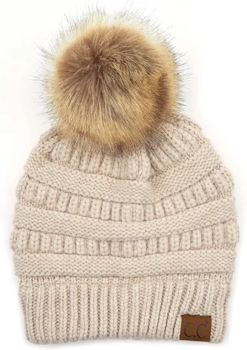 Vista 89 de Gorro unisex liso con pompón y ribete (HAT-43) de C.C Hatsandscarf Exclusives Marfil