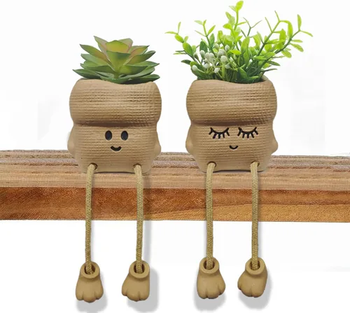 Vista 13 de Maceta con Rostro - Macetas Dobles para Plantas de Interior y Exterior, Resina, Cabeza de Planta con Agujero de Drenaje, Linda Cara de Dama, Macetas