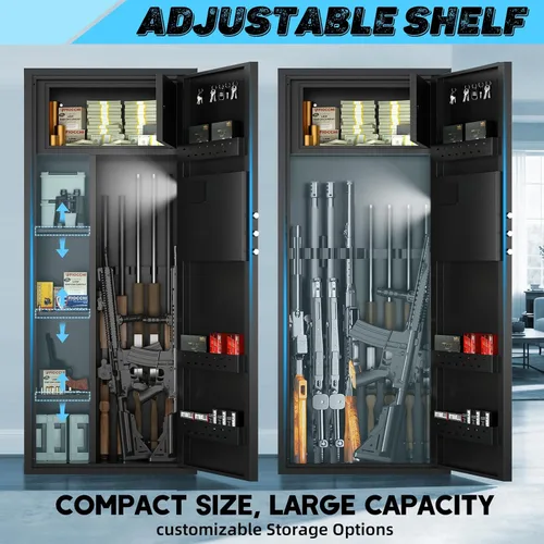 Vista 6 de Caja fuerte grande para 12-15 rifles y pistolas, gabinetes de armas para rifles y escopetas con teclado digital y modo de alarma, caja fuerte