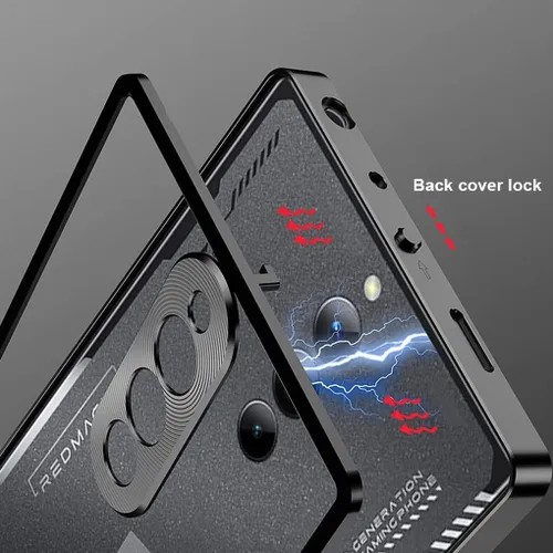 Vista 6 de QUIETIP Funda compatible con Red Magic 8 Pro / 8S Pro con protector de pantalla, marco de metal + cubierta trasera de vidrio templado transparente