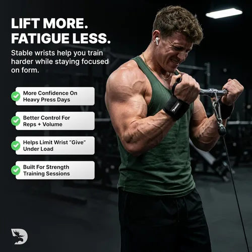Vista 3 de DMoose Fitness Muñequeras para levantamiento de pesas de 18 pulgadas – Envoltura de gimnasio resistente con lazo para el pulgar para apoyo y alivio