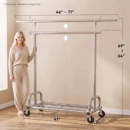 Vista 7 de HOKEEPER Estante de ropa resistente para ropa de carga 450LB altura cromado