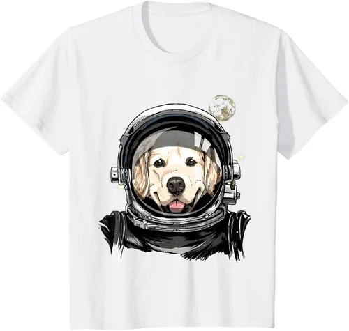 Vista 68 de Camiseta para amantes de los perros de los astronautas del espacio exterior Golden Retriever Lover, Negro