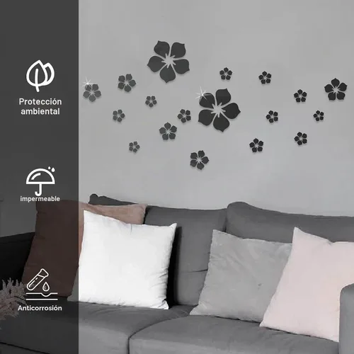 Vista 6 de Philbinden Adhesivos de pared de espejo acrílico, diseño floral, autoadhesivas, decoración de pared, espejo extraíble, flor 3D, calcomanía de pared