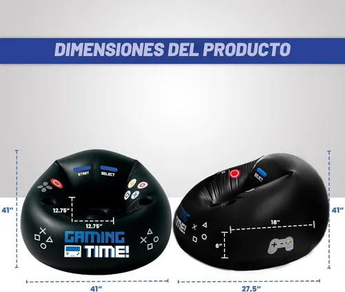 Vista 3 de Silla de juego inflable para niños y adolescentes con portavasos y bolsillos laterales - Estas sillas de tipo «puf» de aire para juegos para niños