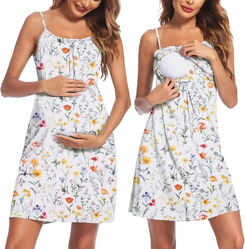 Vista 8 de Ekouaer Camisón de lactancia para mujer, vestido de maternidad, vestido de lactancia materna, ropa de dormir A-Negro