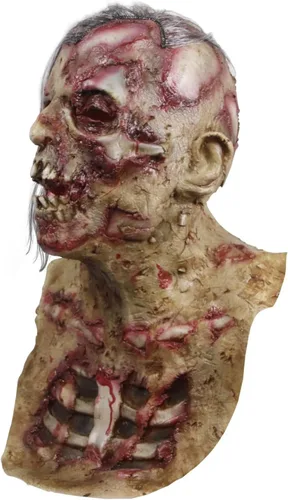 Vista 2 de Molezu - Máscara de látex de zombie o muerto viviente para adulto, disfraz tenebroso y sangriento para halloween, cosplay, fiesta de disfraces (D)