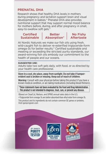 Vista 6 de Nordic Naturals – DHA prenatal, ayuda al desarrollo del cerebro en bebés durante el embarazo y lactancia, 90 cápsulas de gel suave., No
