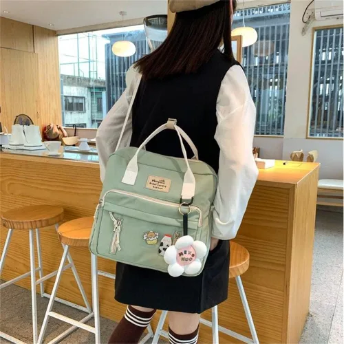 Vista 3 de JELLYEA Mochila Kawaii linda bolsa de mano con accesorios de flores alfileres Kawaii para niñas mochila escolar Mochilas tipo mochila