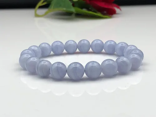 Vista 2 de Pulsera elástica con cuentas de ágata de encaje azul natural