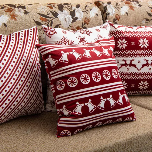Vista 8 de BEDSUM Funda de almohada cuadrada decorativa suave de terciopelo, funda de cojín con patrón de cascabeles rojos y blancos, para decoración