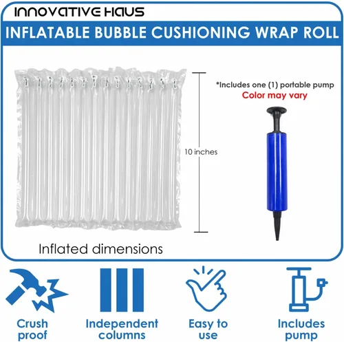 Vista 2 de Innovative Haus Envoltura de amortiguación de burbujas inflable de 10 pulgadas x 144 pies con bomba - Almohadas de aire para envío - Envoltura