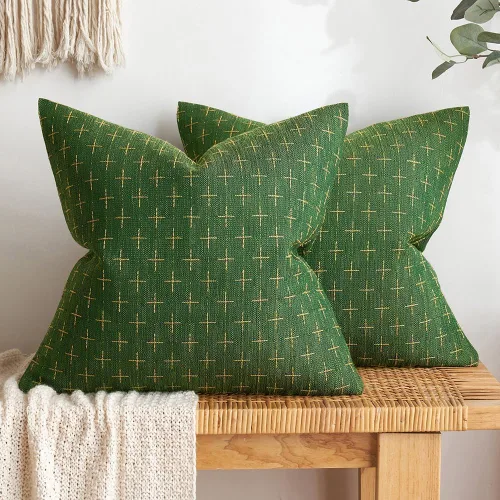 Vista 273 de MIULEE - Juego de 2 fundas de almohada decorativas de lino de arpillera navideñas, modernas, estilo campestre, rústicas, tejidas, con textura