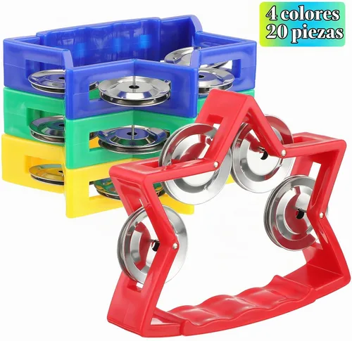 Vista 2 de Paquete de 20 panderetas de percusión de plástico para niños, pandereta