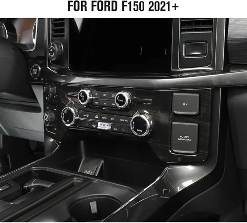 Vista 2 de Jimen Compatible con Ford F150 2021-2023, cubierta del panel de control de aire acondicionado de consola central (grano de madera negra)