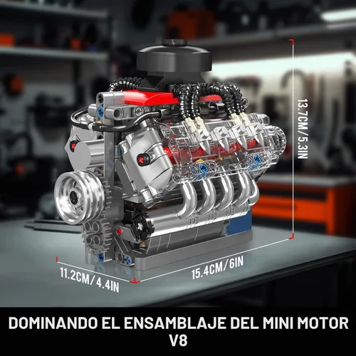 Vista 4 de Mould King 10171 Kit de modelo de motor V8 que funciona, motor de coche de 8 cilindros con motor, bloques de construcción coleccionables
