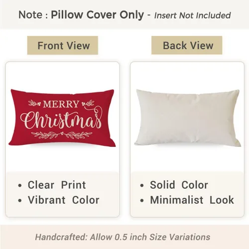 Vista 4 de Fundas de almohada de Navidad de PANDICORN 12x20 pulgadas rojas para decoración rústica navideña al aire libre para sofá, sofá cama, sala de estar