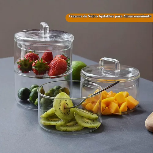 Vista 6 de Tarros de almacenamiento de vidrio con tapas, contenedores apilables de varios niveles, recipientes de alimentos para cocina, dulces, tarros