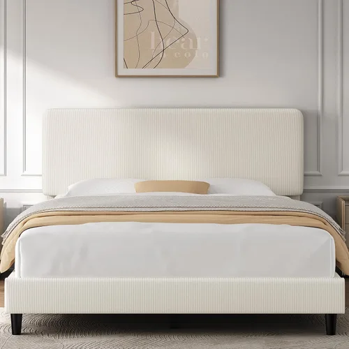 Vista 10 de Yaheetech Estructuras de Cama Individual con Cabecera Ajustable, Cabecera Tapizada de Tela de Chenilla/Cama de Plataforma, Estructura de Cama