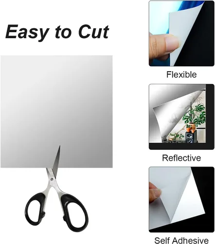 Vista 5 de Fantasyon 10 hojas de espejo flexibles, autoadhesivas, azulejos decorativos de plástico sin vidrio, calcomanías de espejo para escuela, educación