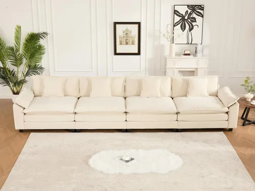 Vista 3 de Modular Sectional Couches Sofa, 4-Seat Cloud Couch with Double Layer Upholstered Seat Cushion, Breathable Chenille Fabric, for Living Room Bedroom