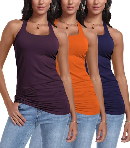 Vista 8 de Paquete de 3 camisetas sin mangas con espalda cruzada para mujer Negro+blanco+rosa