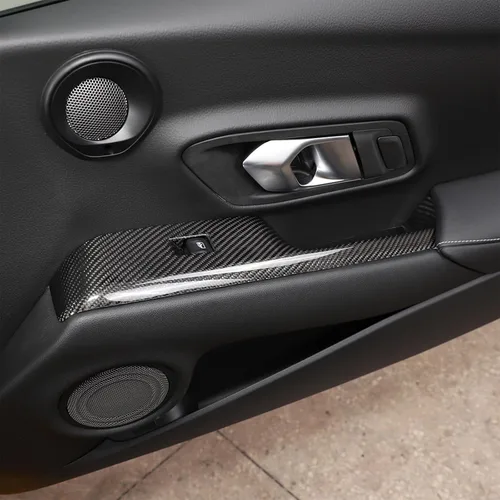 Vista 4 de Cubierta de fibra de carbono real para reposabrazos de puerta interior de automóvil, interruptor de ventana, compatible con Toyota Supra GR A90 A91