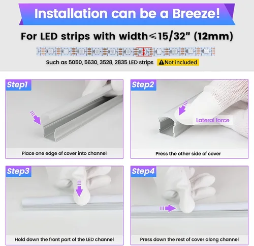 Vista 6 de Muzata Paquete de 6 de 3.3 pies/1M Canal LED Excelente Sin Manchas Difusor de Tira LED con Cubierta Blanca Lechosa Más Gruesa Sin Puntos Calientes