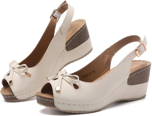 Vista 6 de Mintzice Sandalias de cuña elegantes con correa al tobillo y puntera abierta para mujer