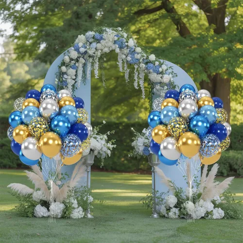 Vista 5 de Globos de color azul dorado y plateado, 50 unidades de 12 pulgadas, color azul marino metálico, azul marino, azul claro, plateado y dorado