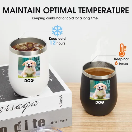 Vista 5 de Vaso de vino personalizado con impresión en Estados Unidos, taza de café personalizada de viaje de acero inoxidable con tapa y pajita, taza aislada