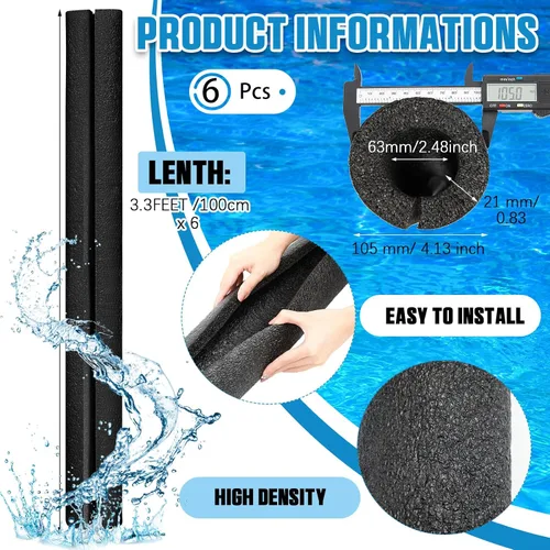 Vista 2 de Hanaive 4 fideos de espuma de piscina jumbo a granel de 40 pulgadas x 4.1 pulgadas, tubo de fideos de natación grandes de núcleo hueco para Negro
